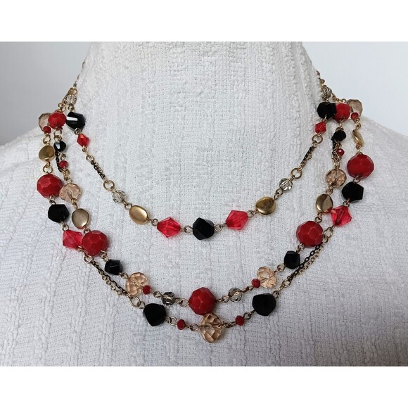 White House Black Market Jewelry - White House Black Market Gold Glass Beaded Multi Strand Statement Necklace EUC